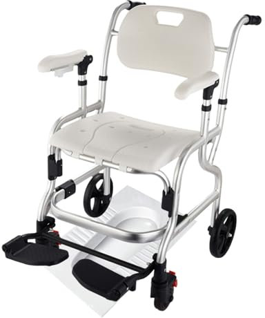 SULQING Sedia da Toilette per Doccia con Ruote Sedia a rotelle Multifunzionale per Doccia con rotelle con Morbida Imbottitura, Sedia da Toilette Mobile per Doccia con Ruote bloccabili