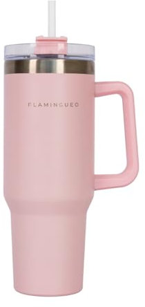 Flamingueo Termo 1,18L - Botella Agua Acero Inoxidable - Tumbler - Con Pajita y Asa - Bebidas Frías 24h y Calientes 10h - Vaso Termico - Rosa