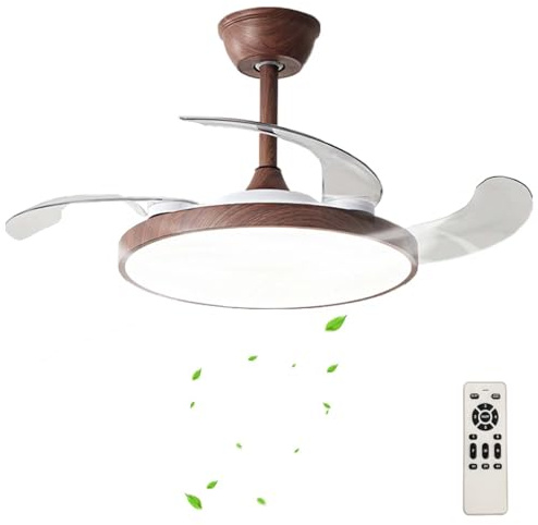 Large Ceiling Fans with Lights and Remote Silent Bedroom Retractable Fan Light LED Dimmable Reversible Modern Fan Ceiling Fan with Light Smart 6 Speed Indoor for Living Room Invisibles-Wood||118cm