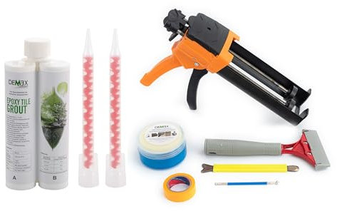 Malta epossidica per fughe e utensili per piastrelle e pietra, impermeabile, antimacchia, muffa, crepa e sostanze chimiche, pronto all'uso, facile da usare (003 beige + strumenti, 1 pk)