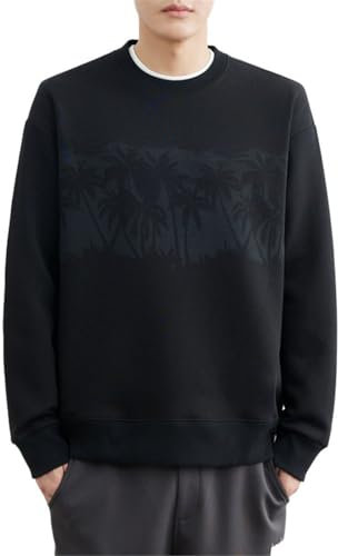 Seiizaa Sudadera Casual de Manga Larga con Cuello Redondo para Hombre de Primavera y otoño-Black-M