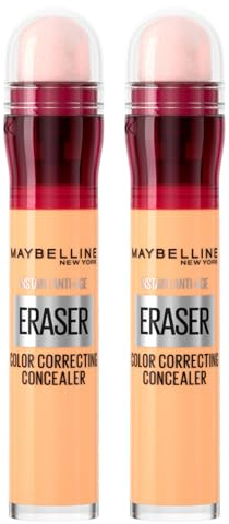 Maybelline New York Corrector de Ojeras Instant Age Corrector Líquido Coloreado para Manchas Azul Violeta Anti Edad Técnica Color Correction Aplicador en Esponja Color Amarillo - 2 Correctores