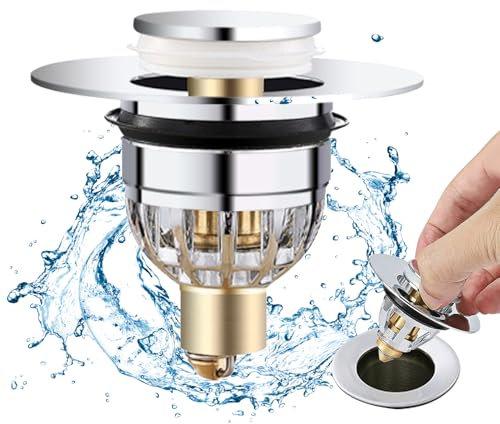 Tapón de lavabo de acero inoxidable para lavabo de baño, universal, con filtro antiatascos, para baño y cocina, para 34 – 40 mm