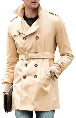 amropi Cappotto Primaverile da Uomo Trench Parka Doppiopetto con Bottoni Antivento Giacca Khaki, L