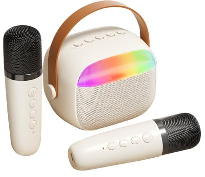 Funien Karaoke-Maschine, Mini-Funkmikrofon und Lautsprecherset mit 2 Mikrofonen, Geschenke für Geburtstagsparty, Desktop, Outdoor, Zuhause, KTV-Set, LED-Farblicht, Handmikrofon, tragbarer