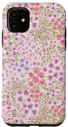 Custodia per iPhone 11 Vintage Wildflower Carino Rosa Mini Motivo Floreale Coquette