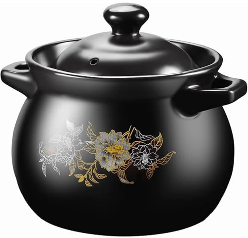 Cocotte en céramique Noire en Argile Avec couvercle, cocotte en Argile pour la cuisson, cocotte résistante à la chaleur Avec couvercle, marmite en Terre Cuite, marmite à ragoût, marmite pour la cuis