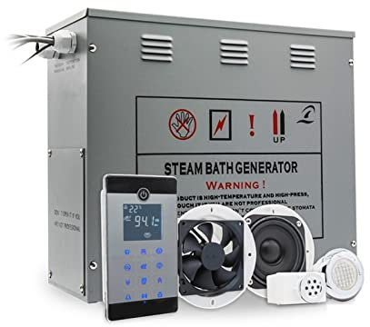 Chauffe-sauna, Chauffage de sauna 9kw Capteur de température STEAP Temps de vapeur Douche de douche Salle de bain Sauna en laiton Drain Auto Ipx5 Télécommande imperméable, Chauffage rapide(VS-C090-9K