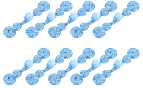 QUARKZMAN Chinesische Knoten Froschknöpfe Verschluss Nähen Befestigungen, 10 Paare Faux Pearl Chinesische Verschlussknöpfe für DIY Cheongsam Tang Anzug Umhang Mäntel Brautkostüme (Hellblau)