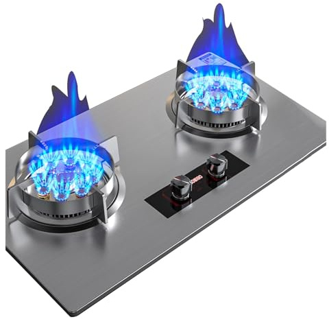 Cuisinière à gaz en acier inoxydable 75 cm, cuisinière à gaz d'extérieur à double brûleur, cuisinière au propane, cuisinière carrée épaisse en acier inoxydable de 8,5 kW(LPG)
