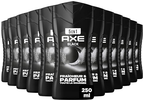 AXE - Duschgel för män 5-i-1 svart - 24 h fuktgivande - 87% naturliga ingredienser - svart bärdoft och cederträ - set med 12 x 250 ml
