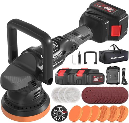 Wireless Buffer Polisher, 5 Inch Random Orbital Wax 6 Variable Speeds 1000-5200RPM 21V 3.0Ah Batteries, 27pcs Polishing Kit, for Car Polishing, Waxing,