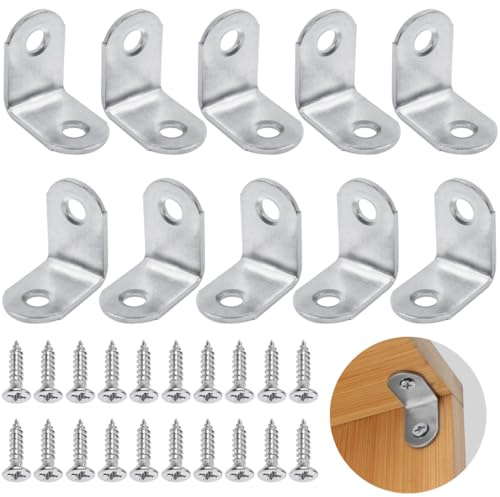 Stainless Steel L Brackets (25x25mm) 10 Pcs Corner Braces with 20 Screws Heavy Duty 90 Degree Angle Brackets for Wood Furniture Shelves Cabinets Desk Repair and Fixation