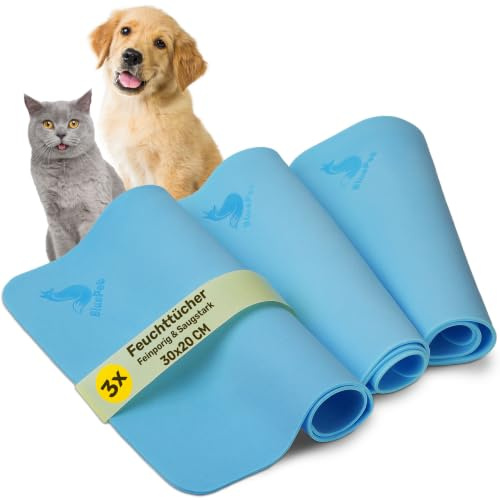 BluePet 3X Feuchttücher Hund, Reinigungstücher für Haustier und Haushalt | Extra Saugfähig & Schnell Trocknend. Pflegetücher für kleine & große Hunde. Putztücher für Hund und Haushalt.