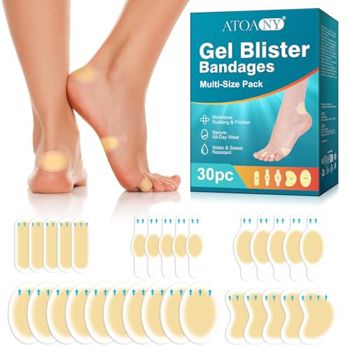 30 PCS Hydrocolloid Gel Blister Bandage for Feet, Invisible Blister Plasters for Heels, Toes & Fingers, Water Resistant Blister Bandages Pads for Travel and Daily(Variety Pack)