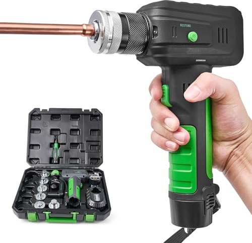 Super Stars Electric Tubing Expander Swaging Tool Kit – 2200mAh Battery Powered HVAC Copper & Aluminum Pipe Expander with 7 Heads, with Tube Cutter & Deburring Tool