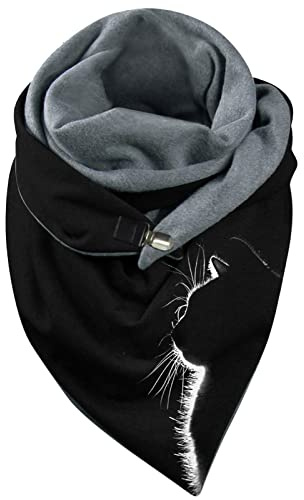 Dreieckstuch Damen Winter Warm Schal Schlupfschal Herbst Halstuch Kuschelig Winterschal Katze Löwenzahn Blumen Muster Deckenschal Bequem Elegant Dreieck Strickschal Weihnachten Poncho Cape Herbstschal