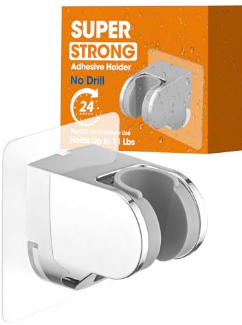 Handheld Shower Head Holder Super Strong Adhesive No Drill Adjustable Wall Mount for Hand Held Wand, Ideal for Kids, Elderly, and Short Users (Chrome)