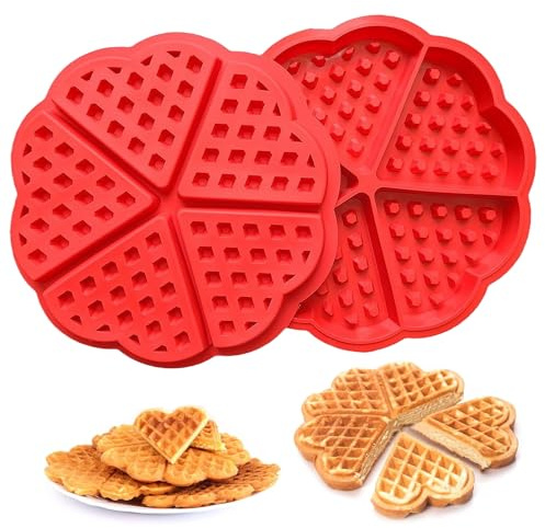 2 Piezas Molde de Silicona para Gofres, 5 Huecos Moldes de Silicona | para Gofres con Forma de Corazón, Antiadherente Molde Gofre Siliconas Air Fryer, para Hacer Postres, Pasteles, Chocolate