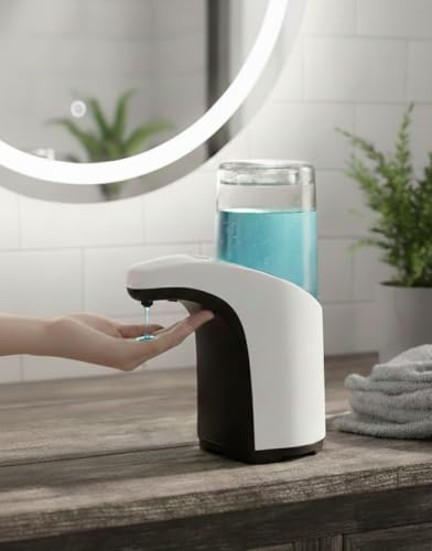 Dispensador Automático de Jabón y Gel Desinfectante, Sensor IR sin Contacto, 300ml, IPX4 Resistente al Agua, 5 Niveles Ajustables, Blanco y Negro