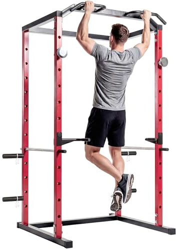 SPORTNOW Power Tower con Barre per Dip e Trazioni, Ganci J, Rack Palestra Multifunzione con Altezza Regolabile 11 Livelli, Struttura Acciaio, per Allenamento Fitness a Casa Palestra, Capacità 460 kg