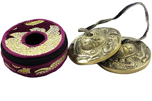Tingsha/platillos tibetanos de meditación para campana/dedo con funda de seda gratis de Nepalese Handicraft Zone (bronce)