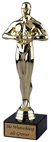 Pokal-Fabrik - Goldener Pokal 24 cm aus hochwertigem Kunststoff mit Wunsch-Gravur - Geschenk-Trophäe Siegerfigur Viktor mit Marmorsockel - Personalisiertes Geschenk als Zeichen der Wertschätzung