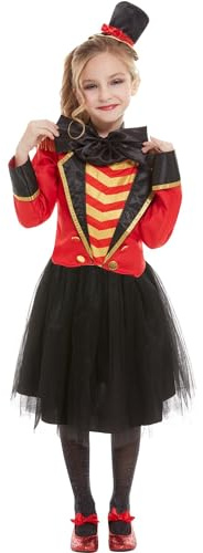 Smiffys Deluxe Ringmaster Costume, Red with Jacket, Mock Shirt, Skirt & Headband, Girls Fancy Dress, Child Dress Up Costumes
