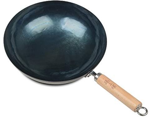Zhangqiu Pot en fer fait main Zhensanhuan Pot de fer à la pointe du Wok chinois traditionnel traditionnel Wok Home 直径30cm 蓝黑色