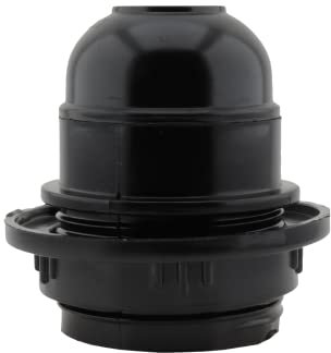 Art Deco Emporium Single E27 Lampholder in Black Bakelite with Shade Ring and 10mm Threaded Entry for Table Light Fittings, Black Ceiling Light Fitting or Pendant Light Fitting