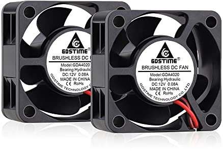 GDSTIME DC 12V 40mm x 20mm Cooling Fan 2-Pin 40mm Brushless Fan Cooler 2PCS 40mm x 40mm x 20mm