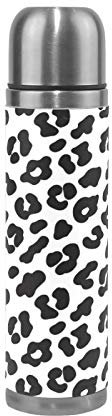 Linomo Thermosflasche Schwarz Leopard Druck Edelstahl Wasserflasche,Isoliert Auslaufsicher, Doppelwandig Vakuumflasche für Sport Reise Camping Büro 500 ml