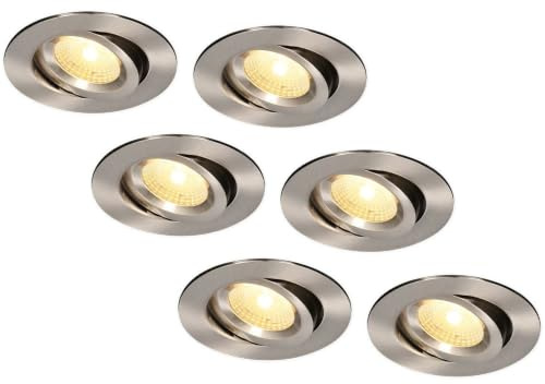 HOFTRONIC - 6er LED Einbaustrahler 230V Edelstahl IP44 Wasserdicht Dimmbar Schwenkbar 2700K Extra Warmweiß 6x8W 6x650 Lumen Bad Einbauleuchte Einbauspot für innenbereich und Außenbereich
