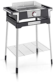SEVERIN Soporte de pie, accesorios para SEVERIN SENOA, parrilla para parrilla eléctrica con gran compartimento de almacenamiento, agradable altura de parrilla y fácil montaje, negro/acero inoxidable