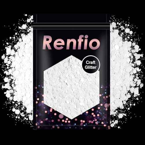 Renfio Glitter grosso bianco perlato, 100 g, in polvere fine metallizzata, per fai da te, pigmentazione in resina, ornamento, pittura, decorazione per capelli, Natale, matrimoni, colore: bianco perla