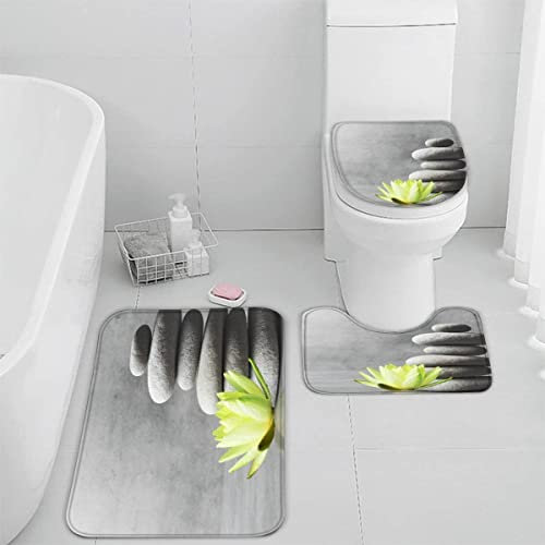 TiaoTian Badematten Set 3 teilig 50x80 Zen 3D Badezimmerteppich Set WC Vorleger Set rutschfeste Badematte Maschinenwaschbar Badteppich Set für Badezimmer badvorleger Kiesel Blumen