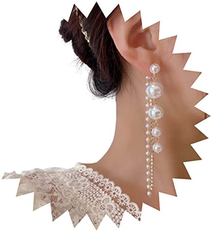 Yienate Long Pearl Gland Boucles d'Oreilles Pendantes Vintage Or Minuscule Perle de Cristal Boucles d'Oreilles Strass Gland Dangle Perle Boucles d'Oreilles Boucles d'Oreilles de Bal pour Femmes