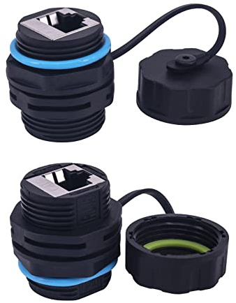 Lonlonty 2X RJ45 Panel Montage Buchse IP68 Wasserdicht LAN Kabelkoppler | CAT7/CAT6/CAT5 geschirmt, staubdicht, Ethernet LAN Kabelkoppler Buchse für Industrie & Außenbereich