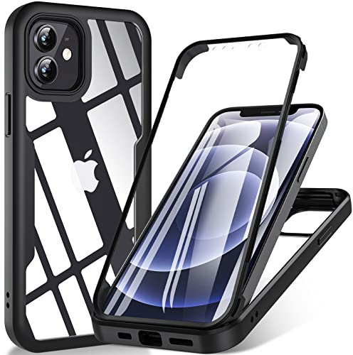 Für iPhone 12 Hülle, iPhone 12 Pro Hülle,360 Grad Rundumschutz Stoßfest Handyhülle , Liquid Silikon Bumper Case Mit Eingebautem Displayschutz Outdoor Cover Schutzhülle,Schwarz