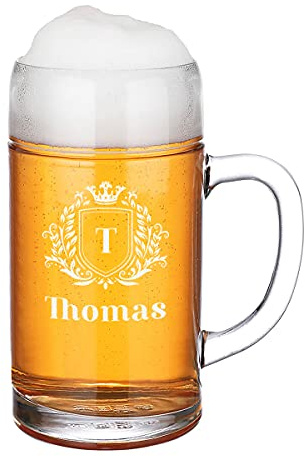 polar-effekt Maßkrug 1 Liter Fassungsvolumen personalisiert - Oktoberfest Bierkrug mit Name - Personalisierte Geschenkidee für Geburtstage, Weihnachten - Motiv Wappen