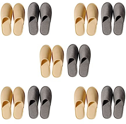Teceyfeet 10 paires de pantoufles d'hôtel fermées taille universelle confortables lavables jetables en 100% coton, pantoufles de maison pour invités, semelle antidérapante, gris beige, 43 EU