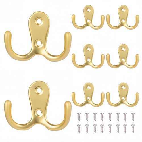 NAKUPENDA klädkrokar vintage 8 stycken metallklädkrokar rockkrokar dubbla hål väggkrokar krokar garderobskrokar för badrum toalett badrum kök (guld)