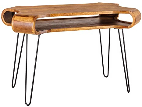 Riess Ambiente Schreibtisch Organic Living 120cm - schwarz - Sheeshamholz | Massiv, Als Beistelltisch nutzbar, individuelle Maserung, Stauraum, Retro Look, Ablagefläche, Metallgestell