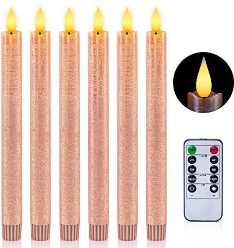 WinsTime Led Stabkerzen mit Fernbedienung, batteriebetriebene LED Kerzen Flackernde Flamme, 3D-Dochtlicht, echtes Wachs Rosa 2 x 24.5 cm 6 Stück, für Weihnachten, Heimdekoration
