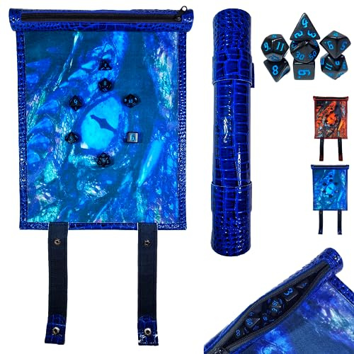 POWER BEAST Dungeon 2 in 1 Borsa Porta Dadi e Tavola Dadi Drago, Vassoio con Set di Dadi, +7 Pezzi Dadi Inclusi, D&D, Dungeons And Dragons, DND, Rpg, Giochi di Ruolo. (ICEDRAGON)