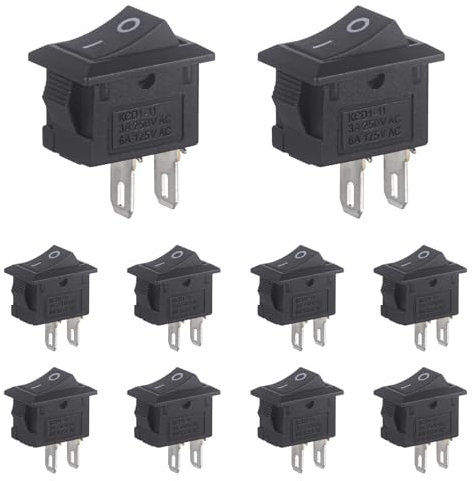 VEXUNGA Mini Interrupteur à Bascule 3A 250VAC 6A 125VAC 10x15MM 2 Broches 2 Positions ON/OFF Noir Commutateur SPST pour Bateau Auto Appareils Ménagers (10 Pièces)