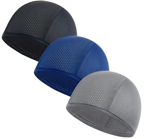beifon 3 Stück Unterziehmütze Unterhelm Fahrrad Mütze Sommer Fahrradmütze Helmmütze Laufkappen Herren Sportmütze Skull Cap Atmungsaktiv Schnelltrocknend zum Radfahren Joggen Laufen Mütze