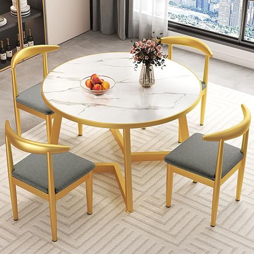 Runder Konferenztisch mit Stühlen, Besprechungstisch, 5-teiliges Esszimmer-Set, 4 gepolsterte PU/Stoff-Stühle, Verhandlungstisch-Stühle-Set, for Büro, Besprechung, Konferenzraum, Esszimmer (Color : R