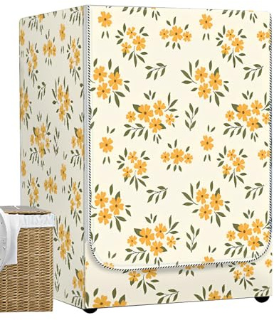 Odot Washer Dustproof Cover Front Load, Washing Machine Dryer Protector Sunscreen Waterproof Tumble Dryer Case Protective Cover for Most Front Loadi (yellow flower,S-capacity 4-7.5kg)