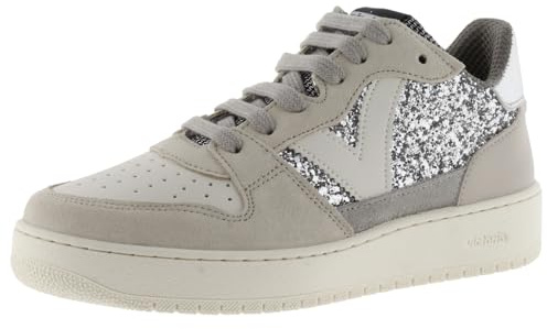 Victoria Basket Basse Madrid Paillettes & Pièces en Croûte De Cuir & Arrière Métallisée 1258261 pour Femme Plata 39